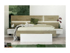 Dekonao white lacquered and grey wood bed with graphic effect headboard lighting, 180x200 cm, ZLCO52897