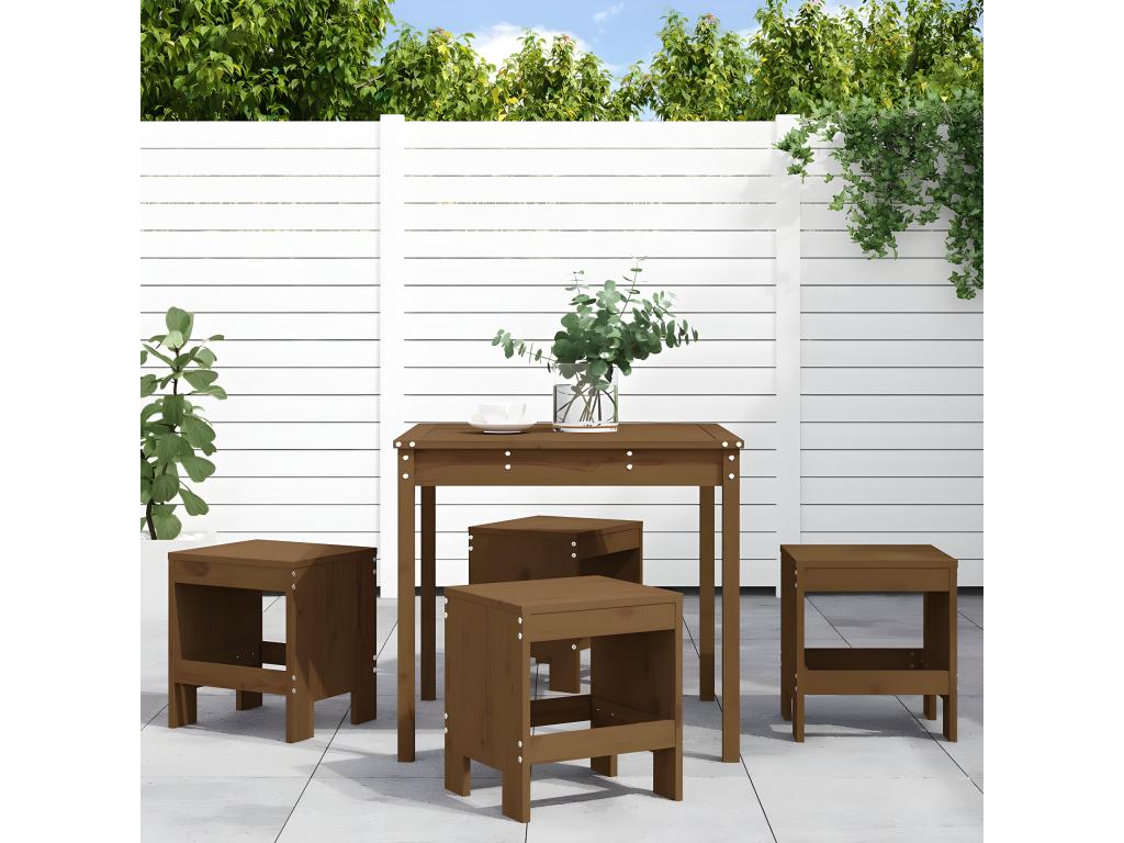 5-piece garden dining set, honey brown, solid pine wood FAJJ26492
