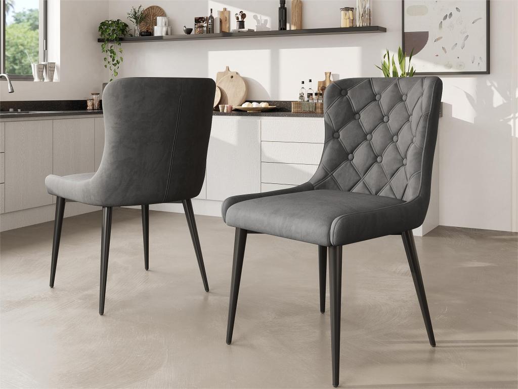 Set of 2 velvet chairs with black iron legs - Grey WXPA34458