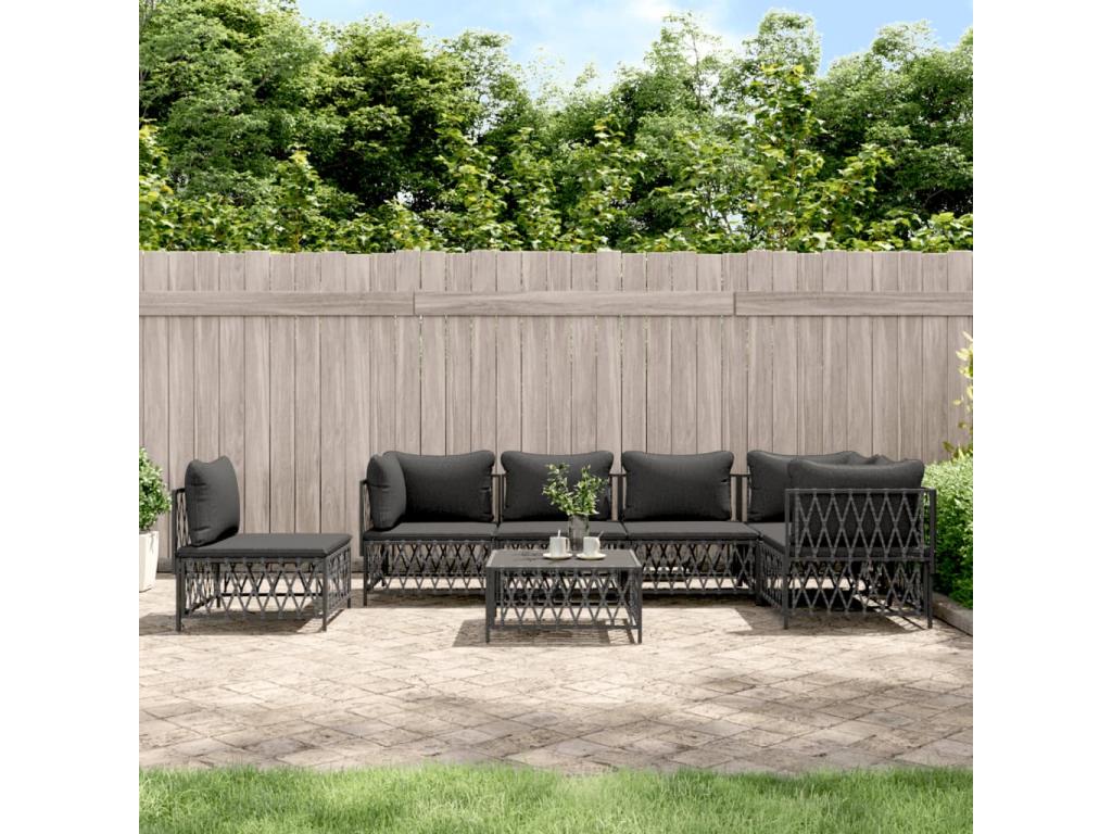 7-piece garden furniture set with cushions, anthracite steel XNHU47190