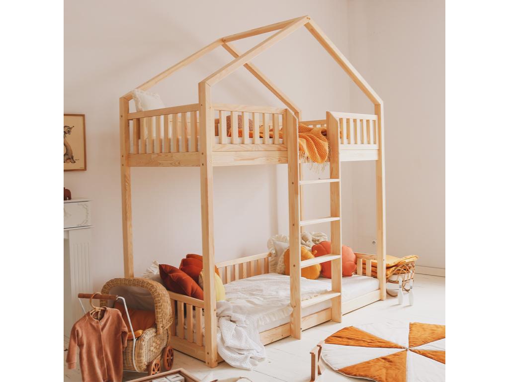 Bunk bed 90x190cm, guardrail and slatted base included, 1cm legs, Dekonao Wood UJRD88432