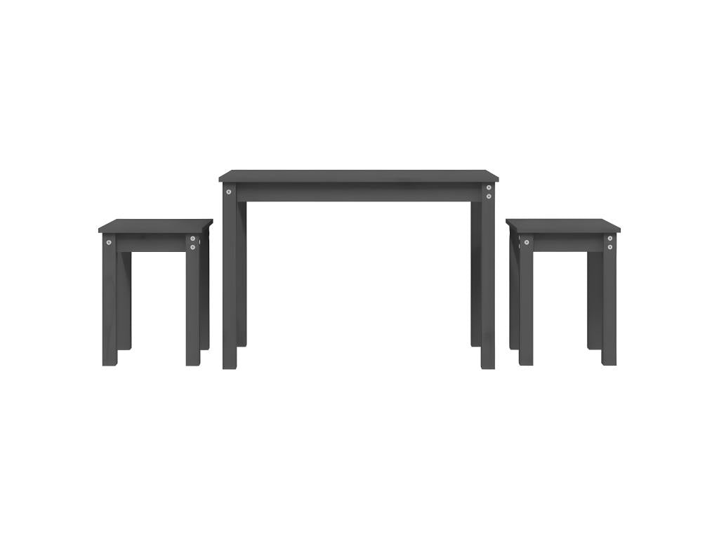 Nesting tables, 3 pieces, Grey, Solid pine wood HLLS55956