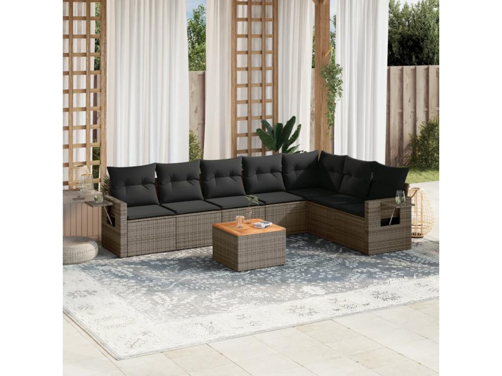 8-piece garden furniture set with grey resin wicker cushions WHLA17484