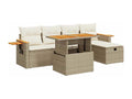 Garden furniture set with cushions, 6 pieces, beige woven resin PDPE57675