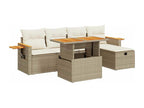 Garden furniture set with cushions, 6 pieces, beige woven resin PDPE57675