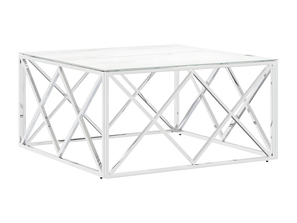 Silver coffee table 80x80x40 cm stainless steel and glass MXXZ39535