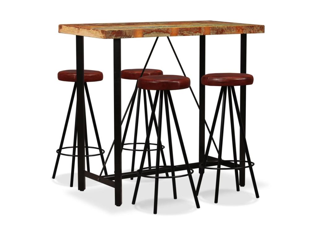 5-piece bar set made of recycled solid wood and genuine leather VRBH03238