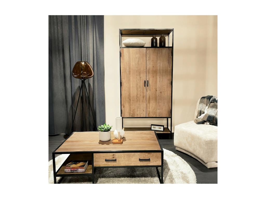 Dekonao High Buffet with 2 Doors, Solid Mango Wood and Black Metal BOVL51570