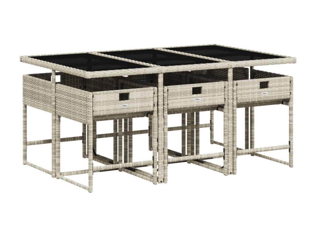 7-piece garden dining set and cushions, light grey rattan UVXW82815