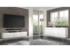 TV stand 180x42x51 cm, luxurious hi-fi unit on gold legs, KAYRA glossy white finish, UFRU18747