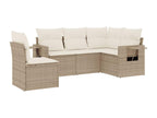 5-piece garden furniture set with cushions, beige woven resin XDUQ66904