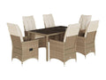 7-piece beige poly rattan garden dining set and cushions WGXI00022