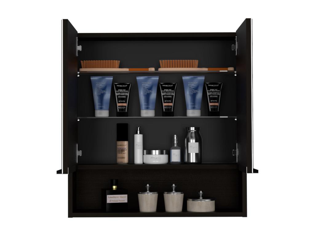 Jaspe melamine first aid kit with mirrors, 62.48 cm x 59.94 cm x 13.97 cm, Black, YZAF33324