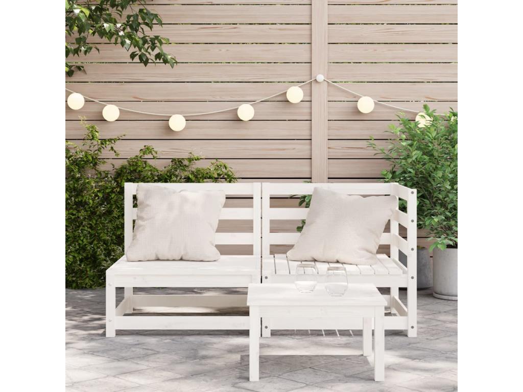 White 2-seater garden sofa in solid pine wood LHQS50491