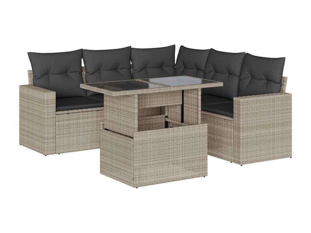 6-piece garden furniture set with light grey cushions, resin wicker MAXG22017