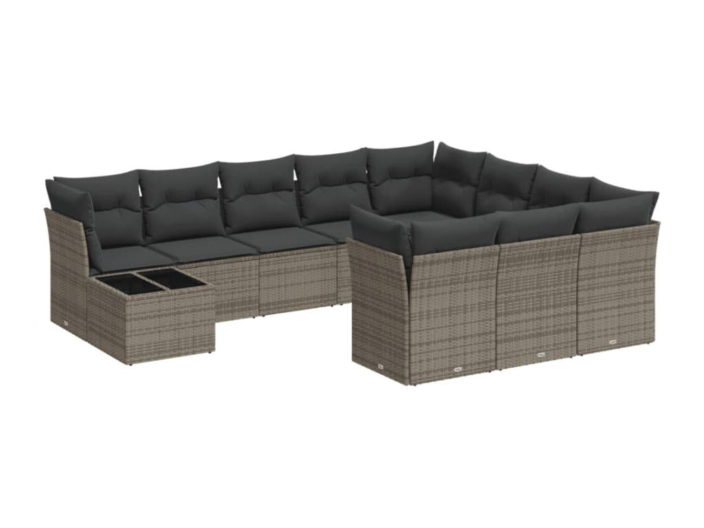 11-piece garden furniture set with grey resin wicker cushions UYAD21637