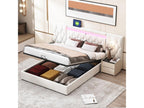 Storage bed, adult bed 160x200 cm with high backrest, LED lighting and USB connector, Beige PFSP07543