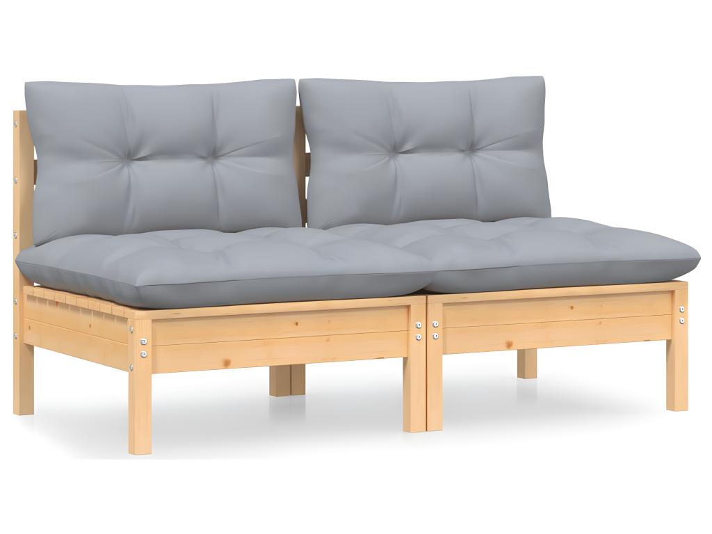 2-seater garden sofa and grey cushions. Solid pine wood. GFZG51468
