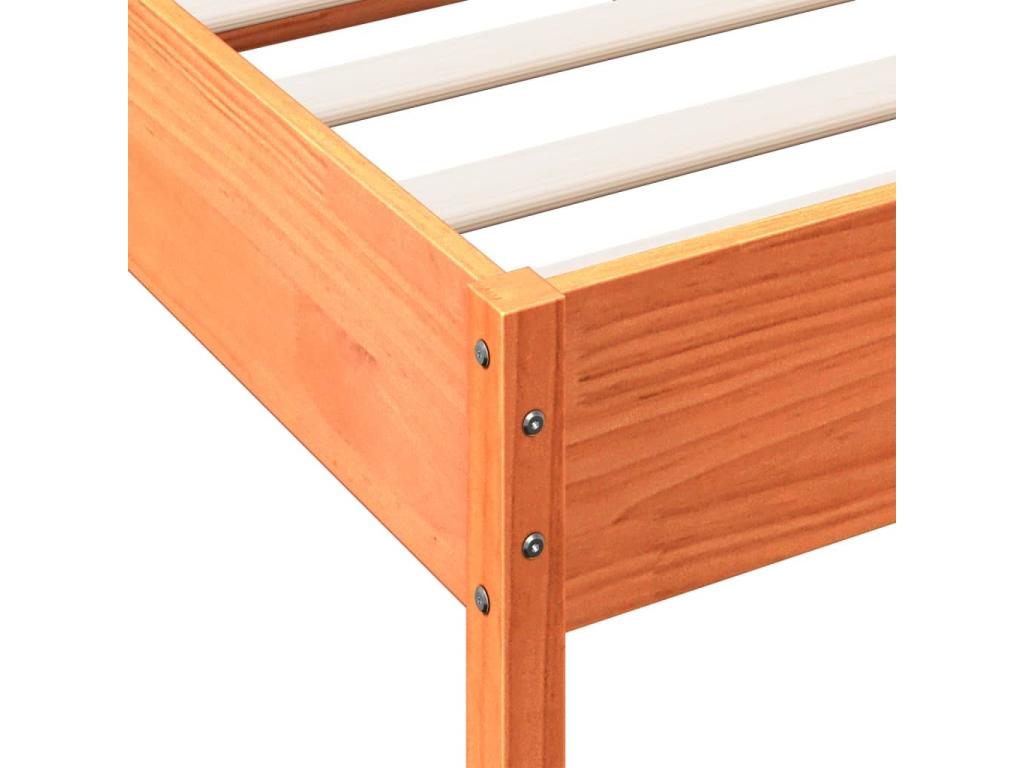 Bed frame without mattress, brown wax finish, 200x200cm, solid pine wood, SHDV39884