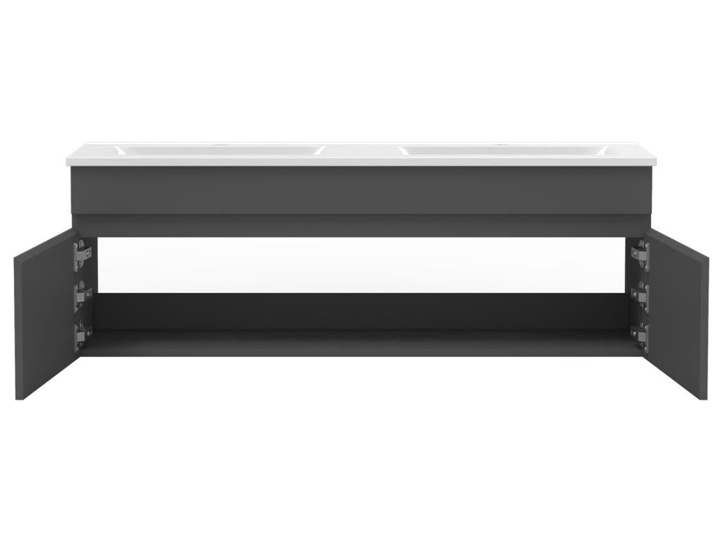 Bathroom furniture set with double sink, 120cm, round illuminated mirror, Anthracite KNQZ52984