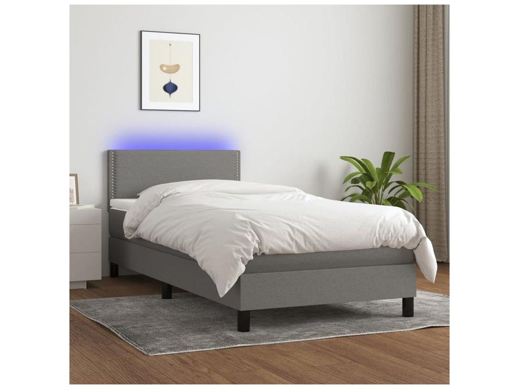 Ligniva bed base and mattress with LED lighting, Dark Grey, 100x200 cm, HJNS28869