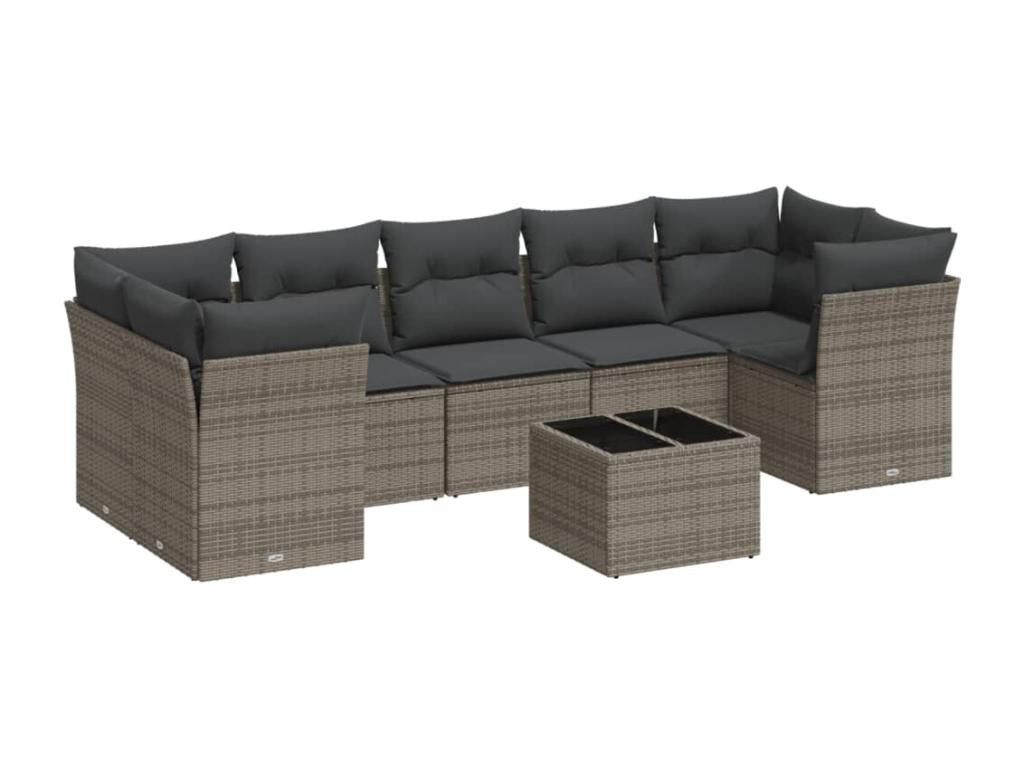 8-piece garden furniture set with grey resin wicker cushions BFRU28465