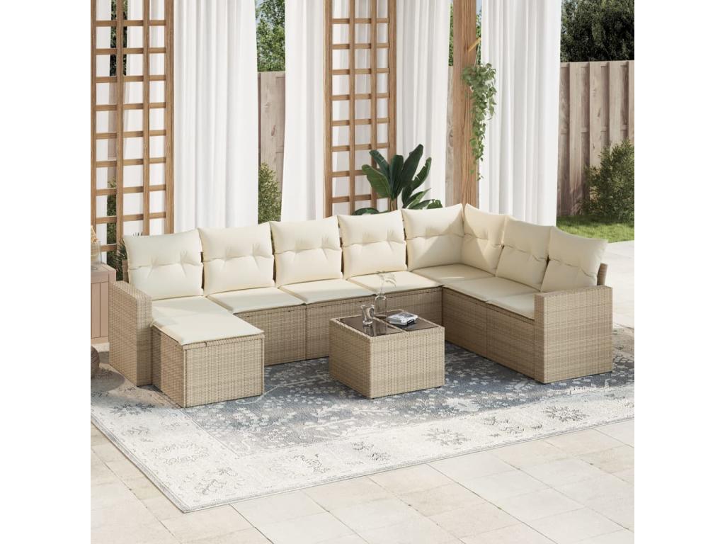 9-piece beige resin wicker garden furniture set with cushions JMDH99401