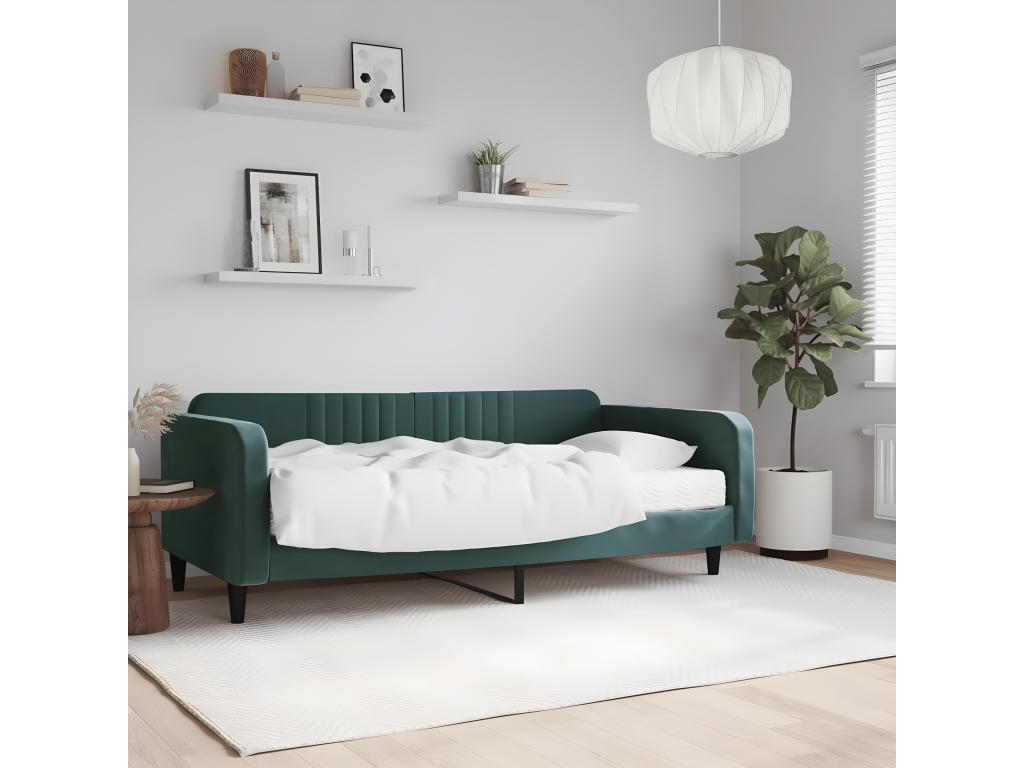 Daybed with dark green 100x200 cm velvet mattress JZAR15601