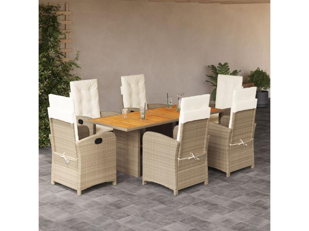 Dekonao 7-piece garden dining set with cushions, beige rattan, RPTS31741