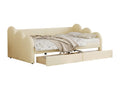 Upholstered bed 90x200 cm with 2 drawers, backrest and armrests padded in beige faux leather FAEN02879