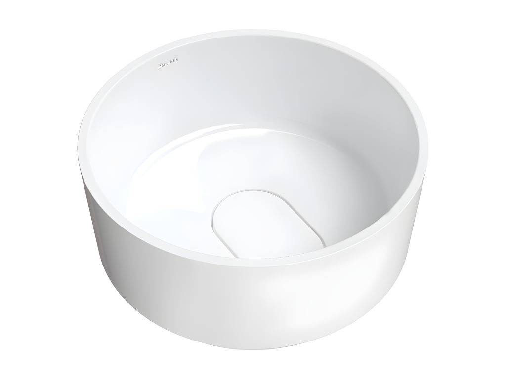 Dekonao 42cm countertop washbasin, glossy white, with included white waste fitting RWLN68384
