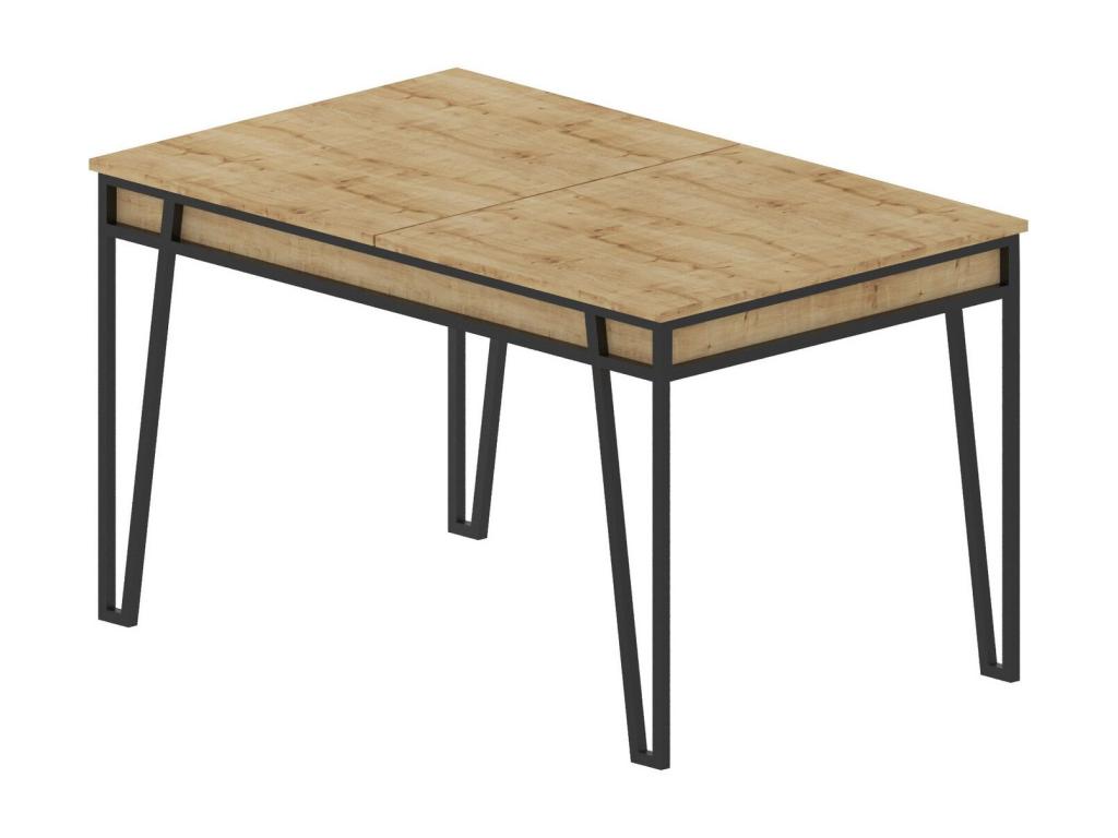 Nobellea Extendable Dining Table, Light Oak Wood and Black Metal TBUR64875