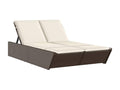 Double chaise longue with brown cushions, woven resin MJCW78478