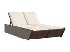 Double chaise longue with brown cushions, woven resin MJCW78478