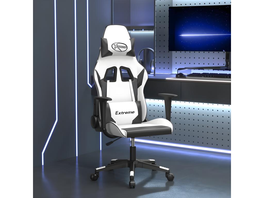 White and black faux leather massage gaming chair PGOW50155