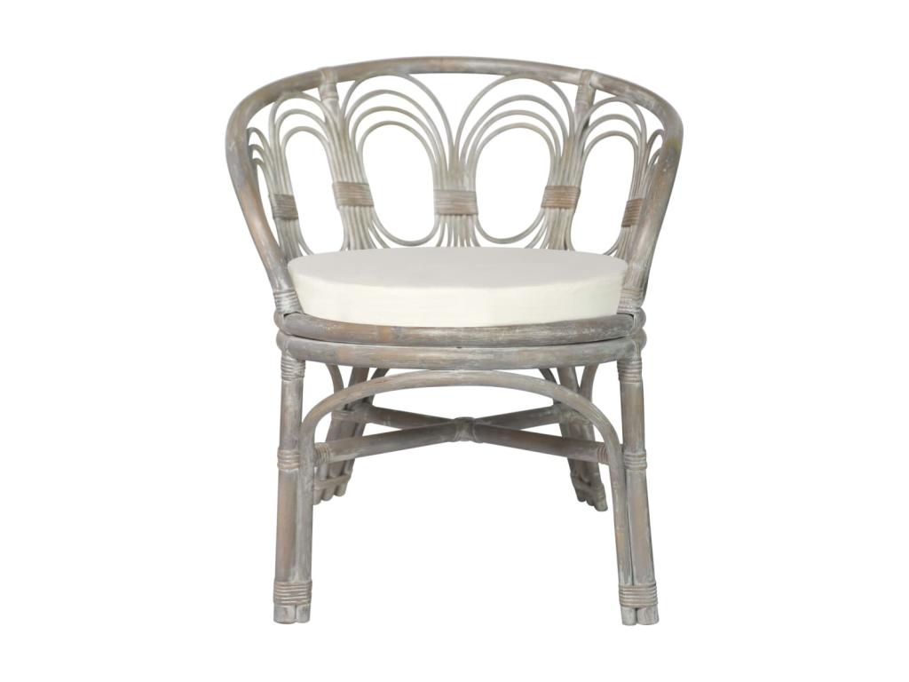 Dining chair with grey cushion, natural rattan and linen PTVC68464