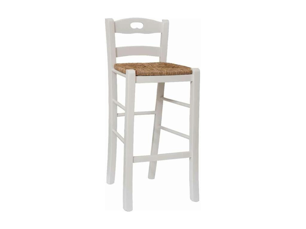 White snack stool with backrest, 67 cm high, with handle and straw seat TCRJ82980