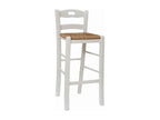White snack stool with backrest, 67 cm high, with handle and straw seat TCRJ82980