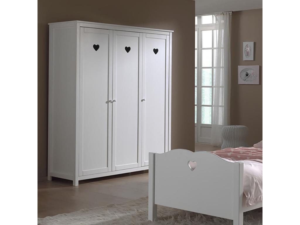Dekonao - White 3-Door Wardrobe with Openwork Heart Pattern AIBW11236