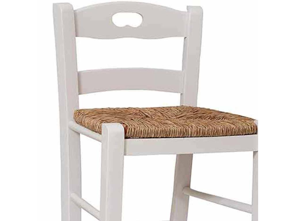 White snack stool with backrest, 67 cm high, with handle and straw seat TCRJ82980