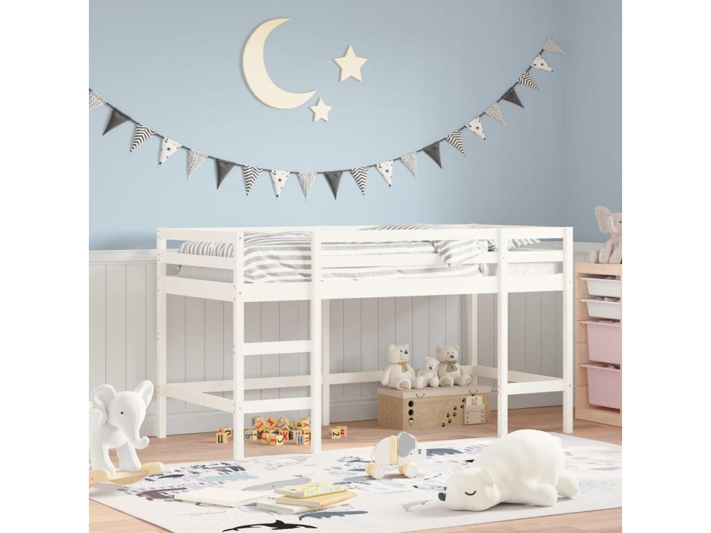 Children's loft bed with ladder, white, 80x200 cm, solid pine wood, IGPV31454