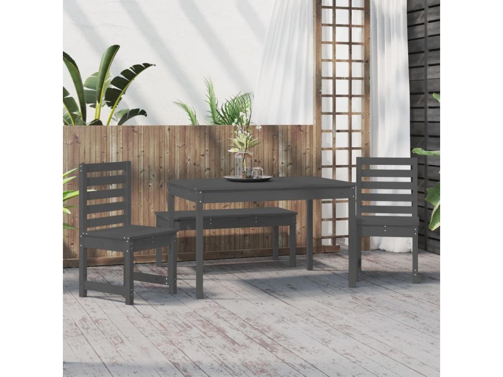 4-piece garden dining set, grey solid pine wood, QUEU43273