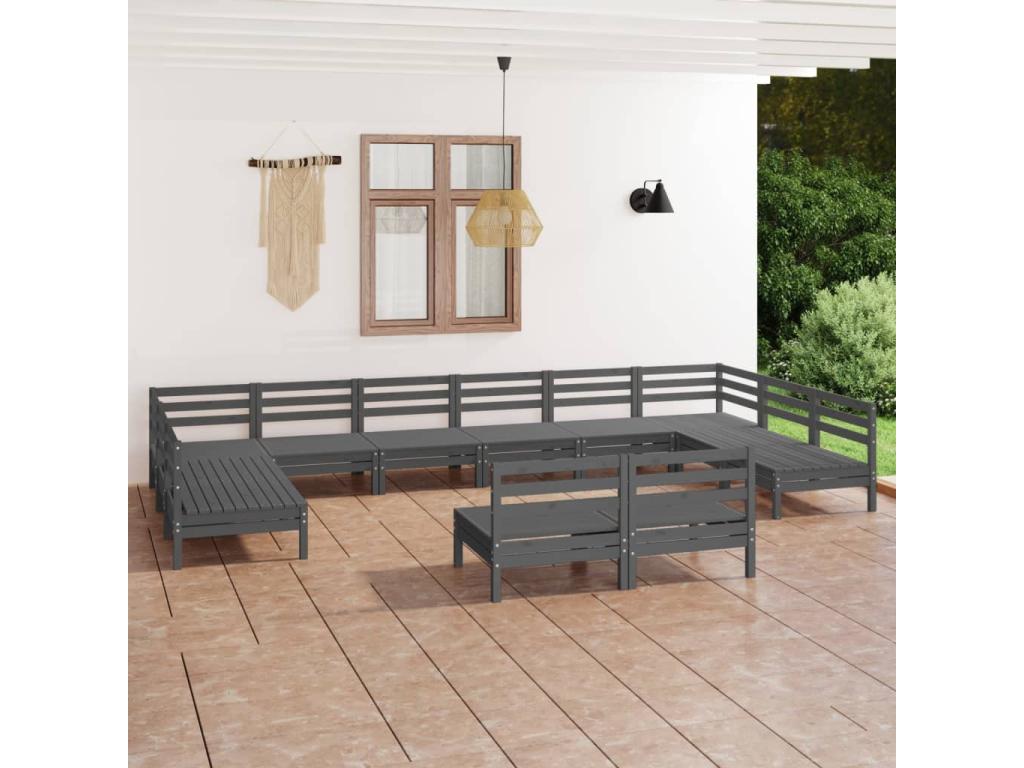 12-piece garden furniture set, grey, solid pine wood, 10 TLOU29308