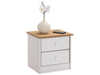 Dekonao bedside table with 2 drawers, solid pine nightstand, white and brown stained wood, JZRP06970