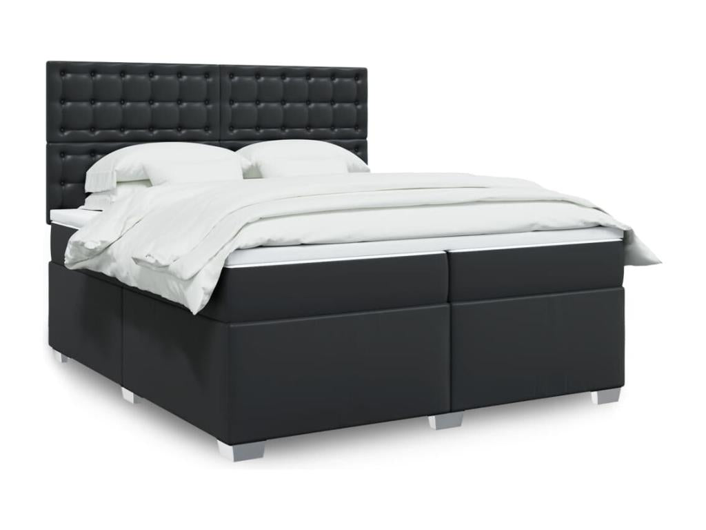 Dekonao bed base with mattress, black, 200x200 cm, faux leather, JPFX26893