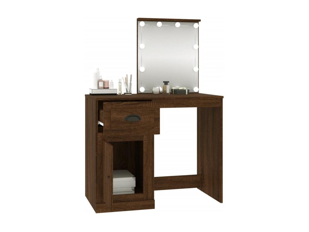 Dressing table with LED, brown oak, 90x50x132.5cm, engineered wood, YEMX60740