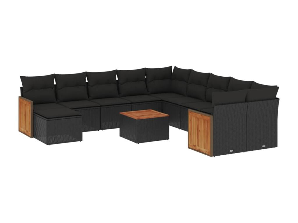 12-piece garden furniture set with cushions, black resin wicker TRLK62891