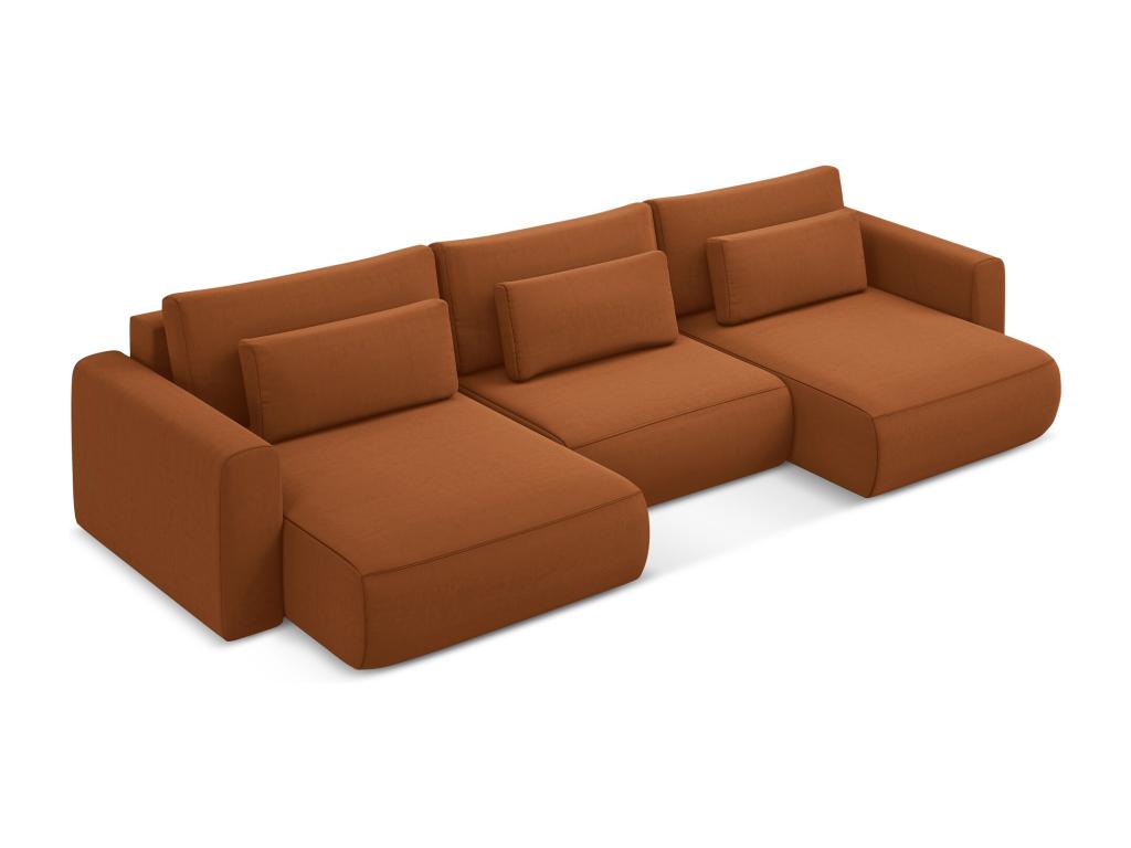 Convertible panoramic corner sofa in velvet - terracotta - Dekonao UZBZ92714