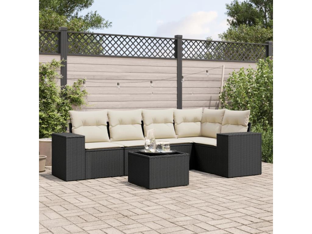 6-piece garden furniture set with cushions, black resin wicker XNII97093