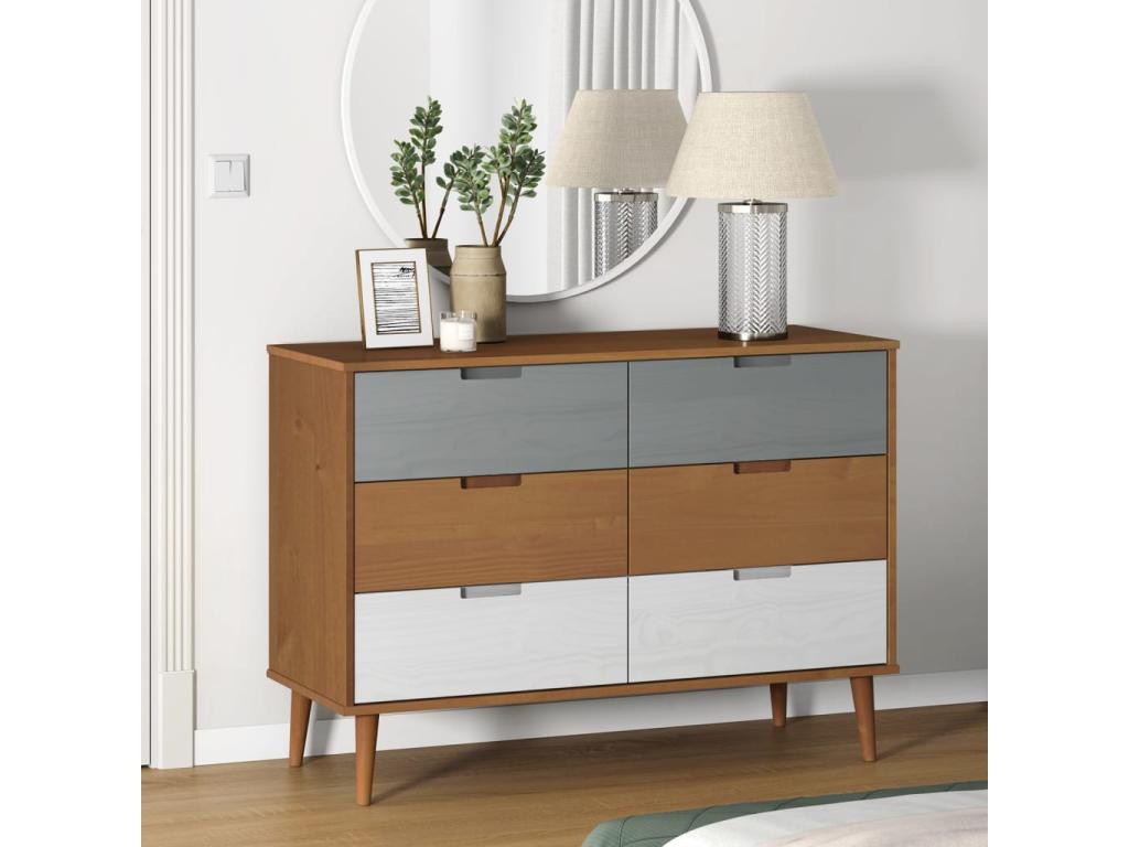 Dekonao Brown Chest of Drawers 113x40x80 cm Solid Pine Wood WKMN62061